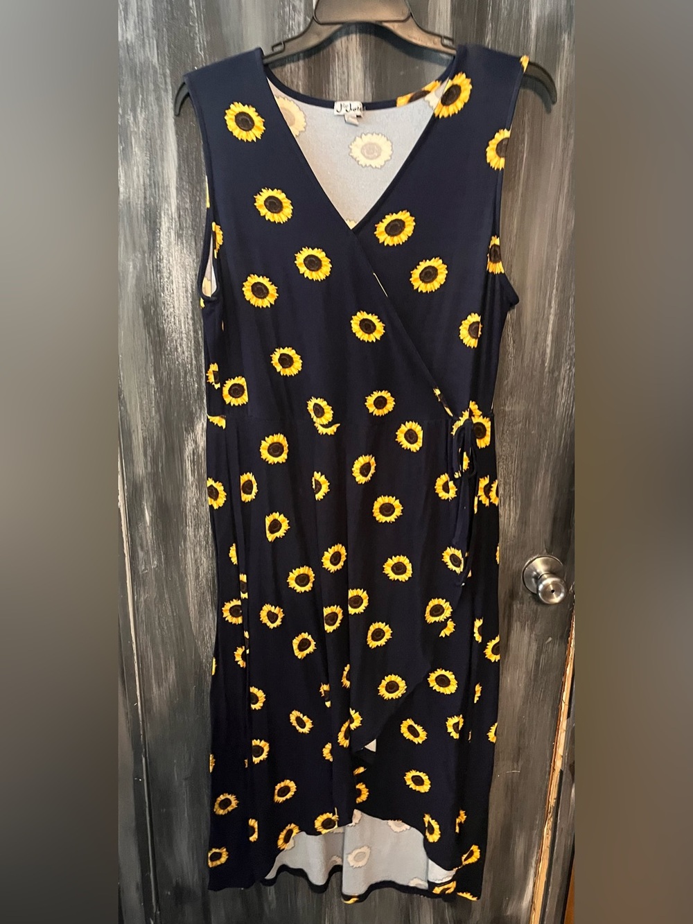 J for Justify Navy Blue Sunflower Print Wrap Dress